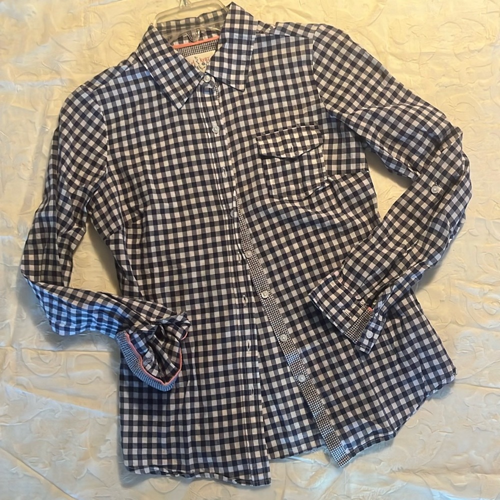 Light cotton, blue, and white checked blouse